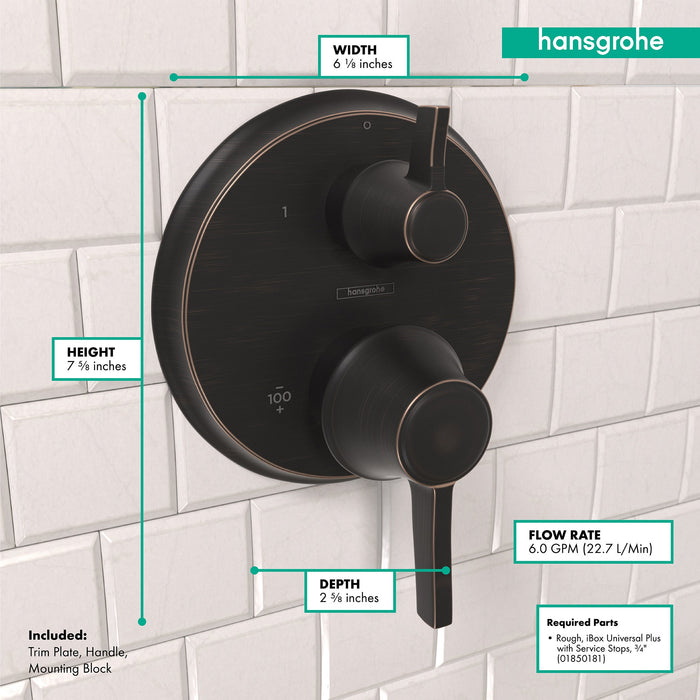 hansgrohe Ecostat Classic Thermostatic Trim with Volume Control, Round, rubbed bronze - view 4