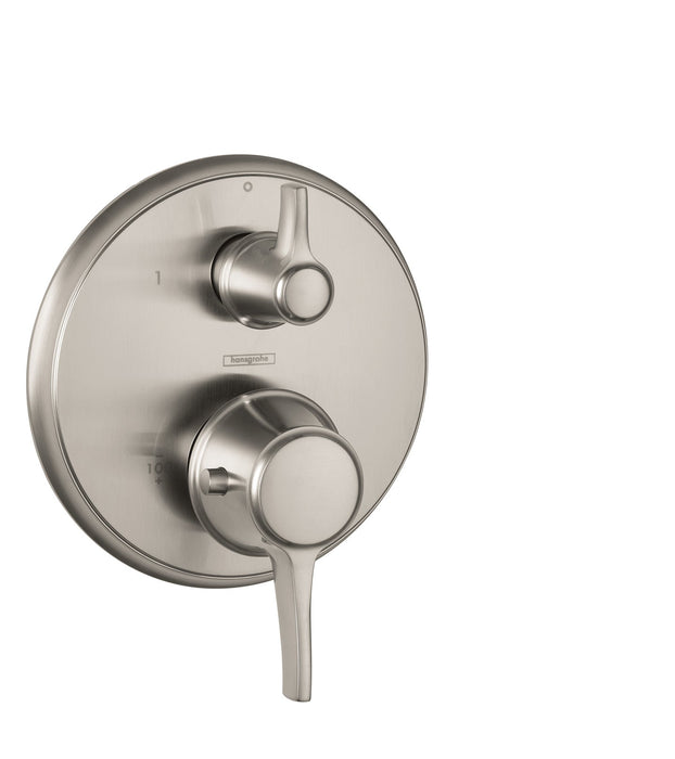 hansgrohe Ecostat Classic Thermostatic Trim with Volume Control and Diverter, Round, brushed nickel