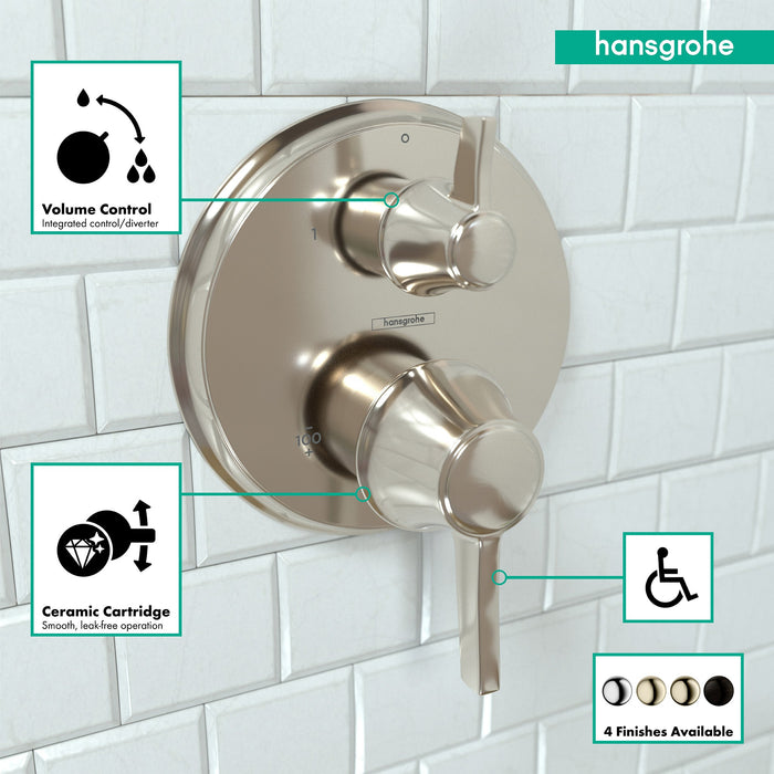 hansgrohe Ecostat Classic Thermostatic Trim with Volume Control and Diverter, Round, polished nickel - view 3