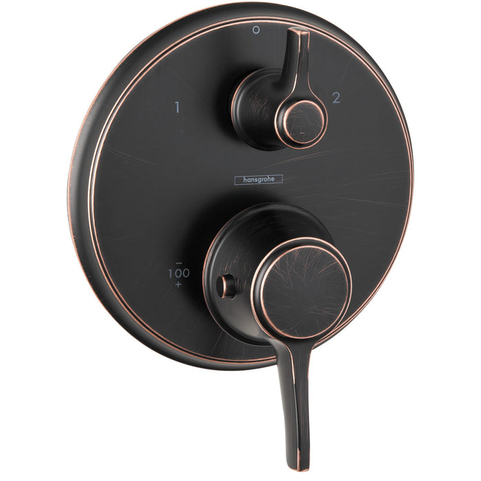 hansgrohe Ecostat Classic Thermostatic Trim with Volume Control and Diverter, Round, rubbed bronze