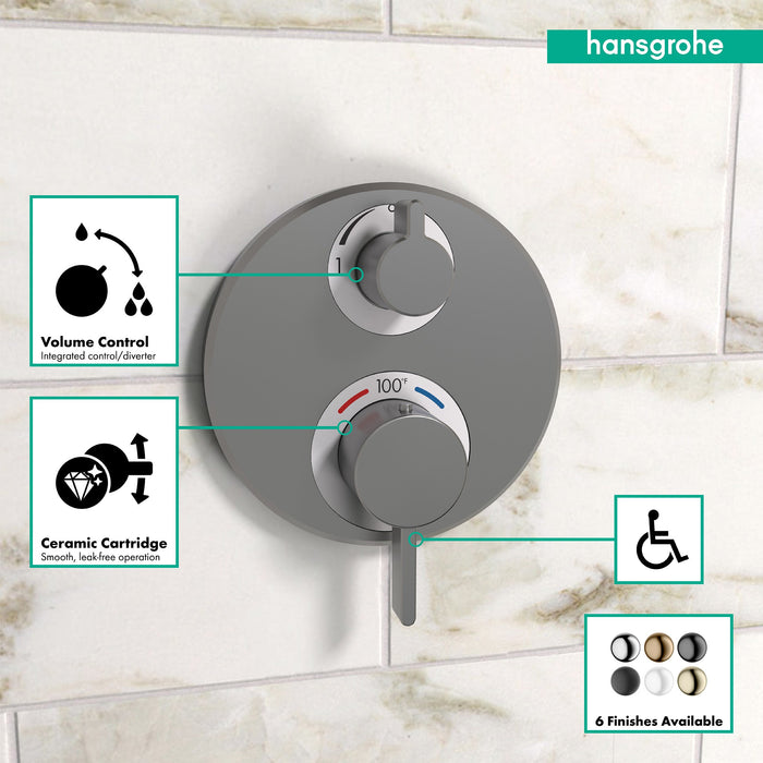 hansgrohe Ecostat S Thermostatic Trim with Volume Control and Diverter, brushed black chrome - view 3