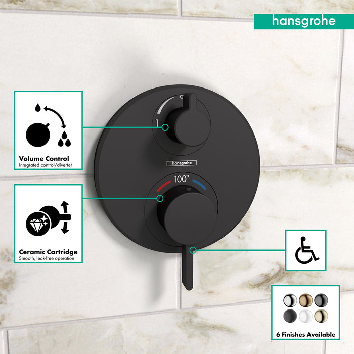 hansgrohe Ecostat S Thermostatic Trim with Volume Control and Diverter, matte black - view 3