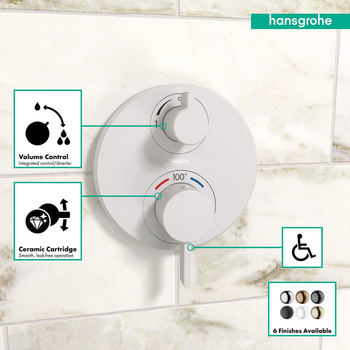 hansgrohe Ecostat S Thermostatic Trim with Volume Control and Diverter, matte white - view 3