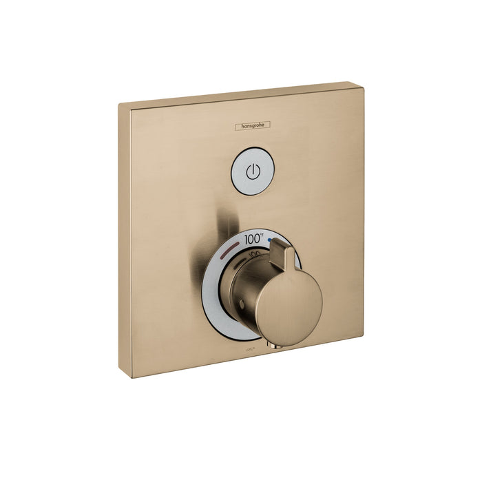 hansgrohe ShowerSelect Thermostatic Trim for 1 Function, Square, brushed bronze