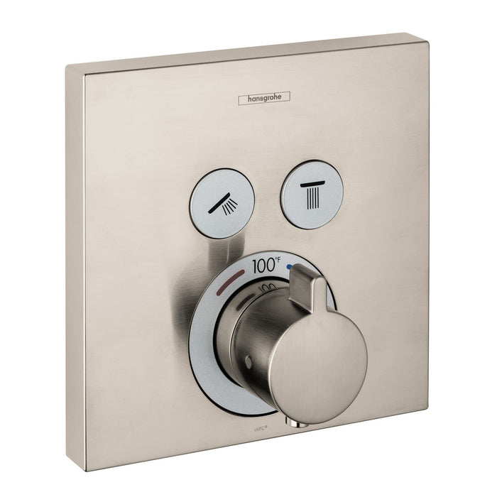hansgrohe ShowerSelect Thermostatic Trim for 2 Functions, Square, brushed nickel