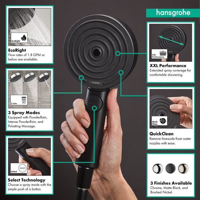 hansgrohe Pulsify S Handshower 105 3-Jet, 1.75 GPM, matte black - view 2
