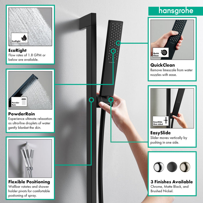 hansgrohe Pulsify E Wallbar Set 100 1-Jet 24", 2.5 GPM, matte black - view 2