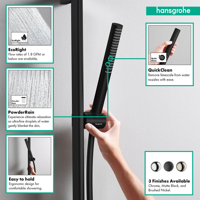 hansgrohe Pulsify S Wallbar Set 100 1-Jet 24", 2.5 GPM, matte black - view 2