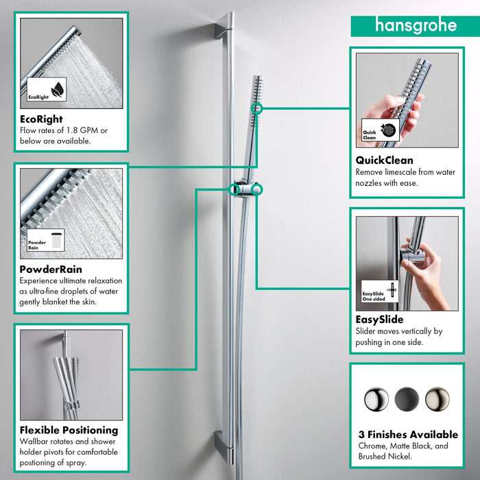 hansgrohe Pulsify S Wallbar Set 100 3-Jet 24", 1.75 GPM, brushed nickel - view 2
