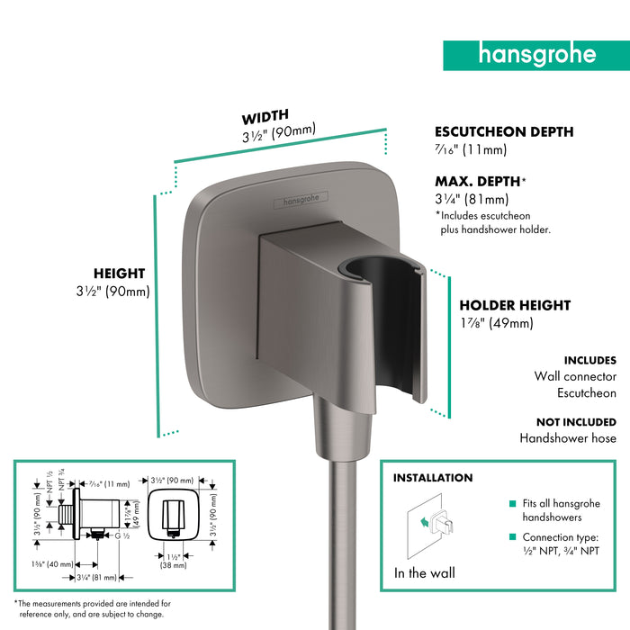 hansgrohe FixFit Q Wall Outlet with Handshower Holder, brushed black chrome - view 2