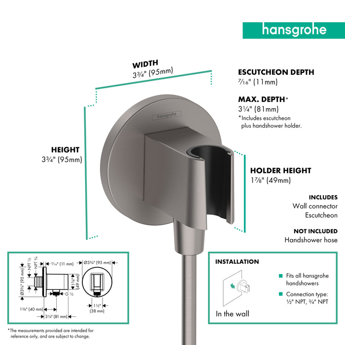 hansgrohe FixFit S Wall Outlet with Handshower Holder, brushed black chrome - view 2