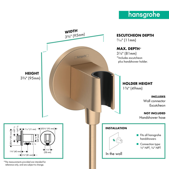 hansgrohe FixFit S Wall Outlet with Handshower Holder, brushed bronze - view 2