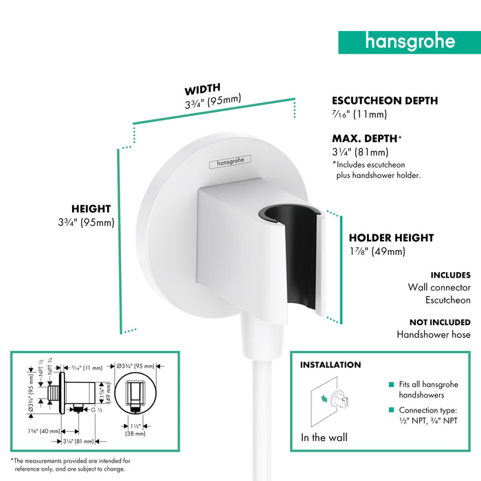 hansgrohe FixFit S Wall Outlet with Handshower Holder, matte white - view 2