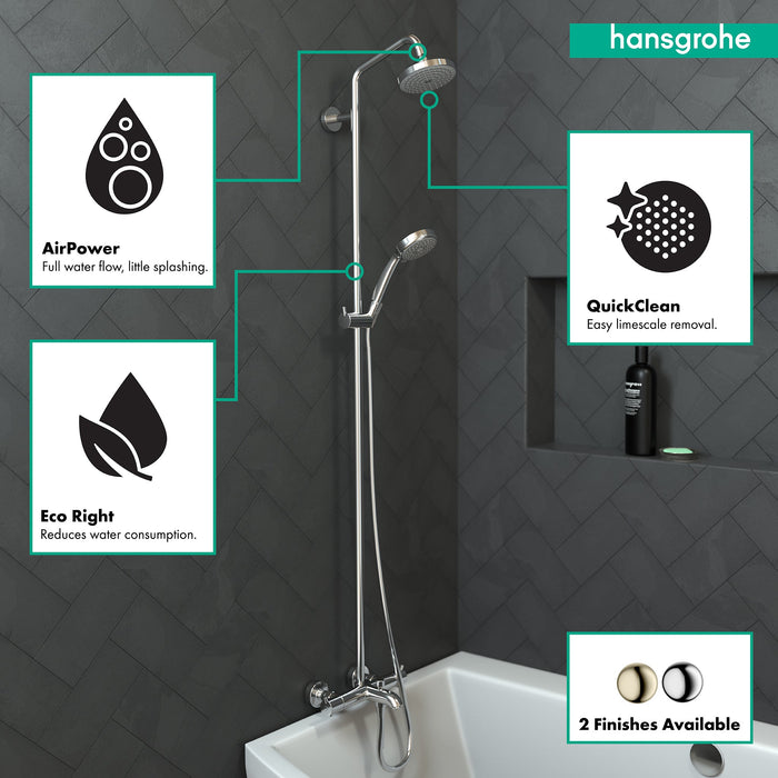 hansgrohe Croma Showerpipe 150 1-Jet with Tub Filler, 2.0 GPM, chrome - view 3