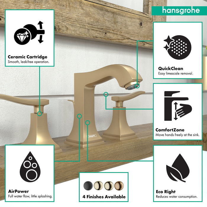 hansgrohe Metropol Classic Widespread Faucet 110 with Lever Handles and Pop-Up Drain, 1.2 GPM, brushed bronze - view 3