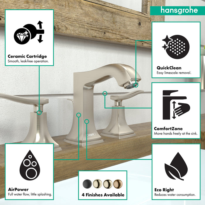 hansgrohe Metropol Classic Widespread Faucet 110 with Lever Handles and Pop-Up Drain, 1.2 GPM, brushed nickel - view 3