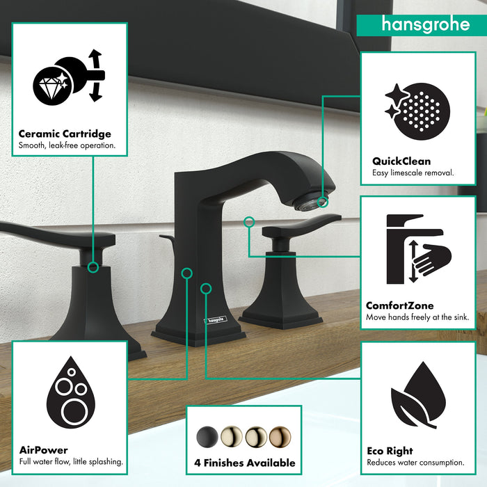 hansgrohe Metropol Classic Widespread Faucet 110 with Lever Handles and Pop-Up Drain, 1.2 GPM, matte black - view 3