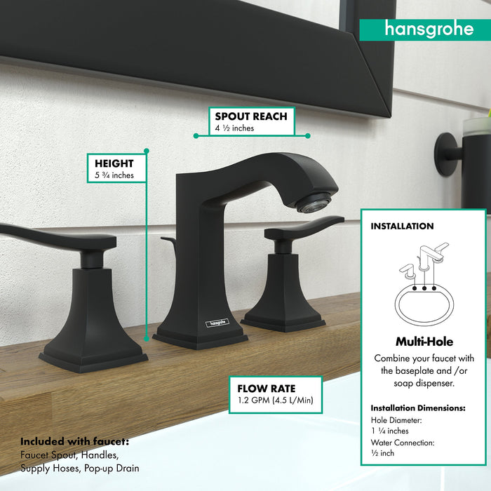 hansgrohe Metropol Classic Widespread Faucet 110 with Lever Handles and Pop-Up Drain, 1.2 GPM, matte black - view 4