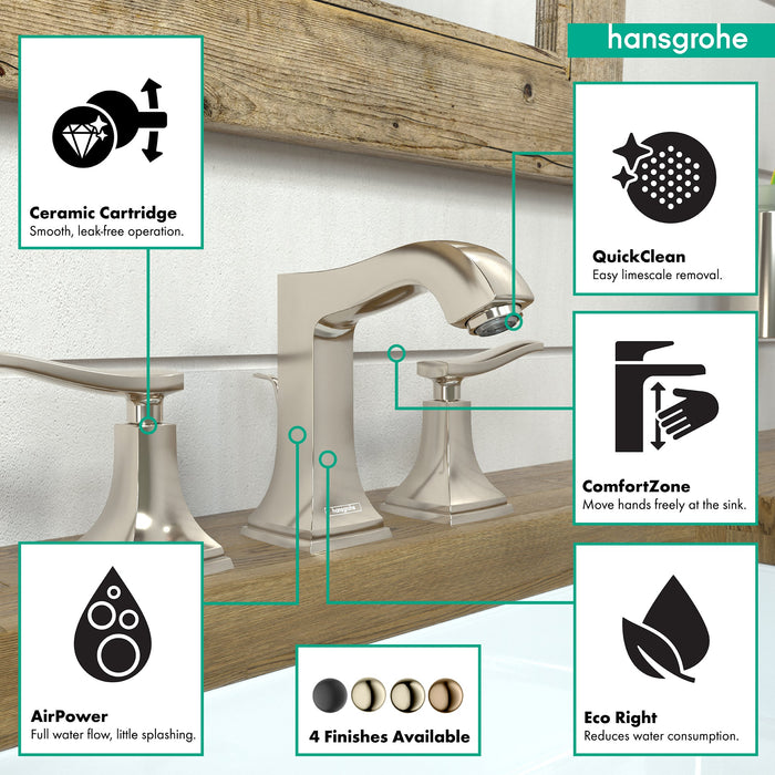hansgrohe Metropol Classic Widespread Faucet 110 with Lever Handles and Pop-Up Drain, 1.2 GPM, polished nickel - view 3