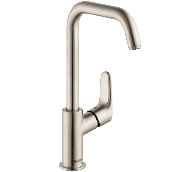 hansgrohe Focus Single-Hole Faucet 240 with Swivel Spout and Pop-Up Drain, 1.2 GPM, brushed nickel