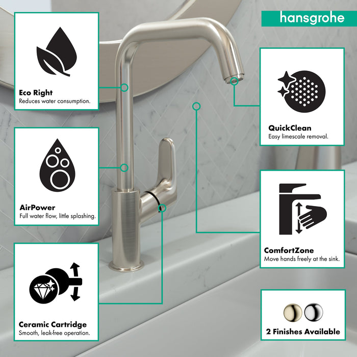 hansgrohe Focus Single-Hole Faucet 240 with Swivel Spout and Pop-Up Drain, 1.2 GPM, brushed nickel - view 3