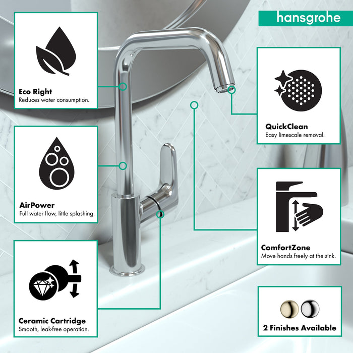 hansgrohe Focus Single-Hole Faucet 240 with Swivel Spout and Pop-Up Drain, 1.2 GPM, chrome - view 3