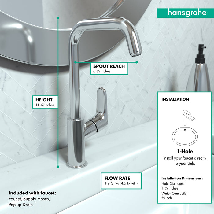 hansgrohe Focus Single-Hole Faucet 240 with Swivel Spout and Pop-Up Drain, 1.2 GPM, chrome - view 4