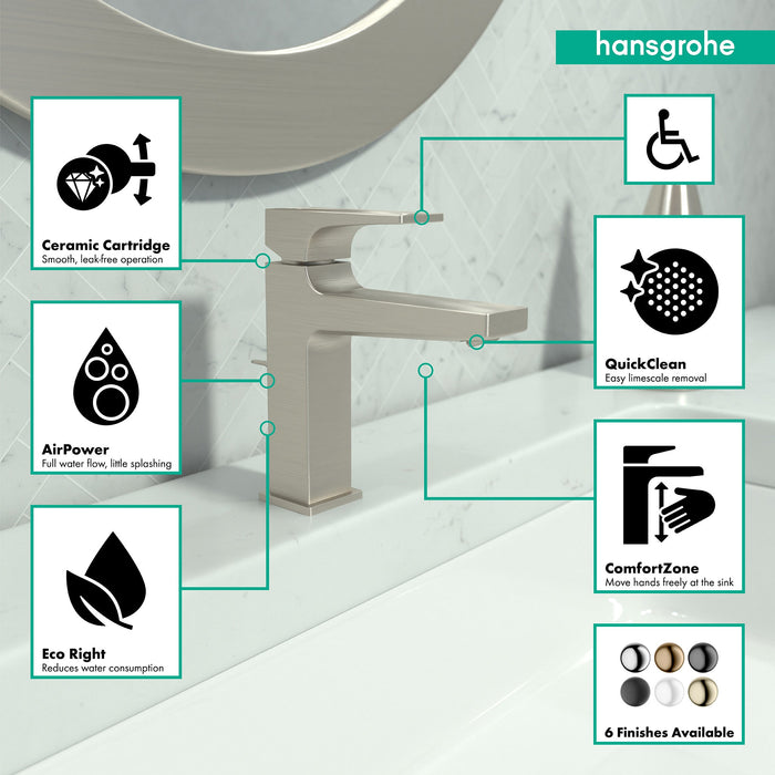 hansgrohe Metropol Single-Hole Faucet 110 with Lever Handle and Pop-Up Drain, 0.5 GPM