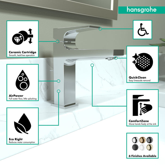 hansgrohe Metropol Single-Hole Faucet 110 with Lever Handle and Pop-Up Drain, 0.5 GPM