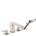 hansgrohe Metropol 4-Hole Roman Tub Set Trim with Lever Handles and 1.75 GPM Handshower, brushed nickel