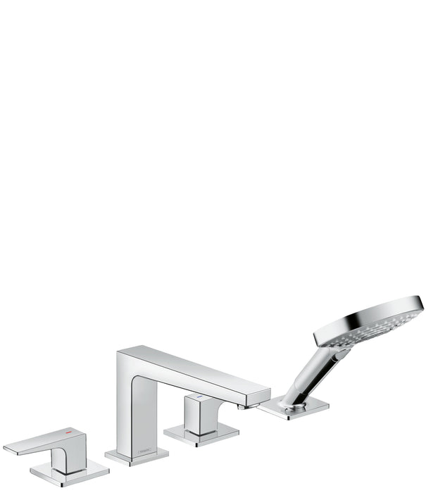 hansgrohe Metropol 4-Hole Roman Tub Set Trim with Lever Handles and 1.75 GPM Handshower, chrome