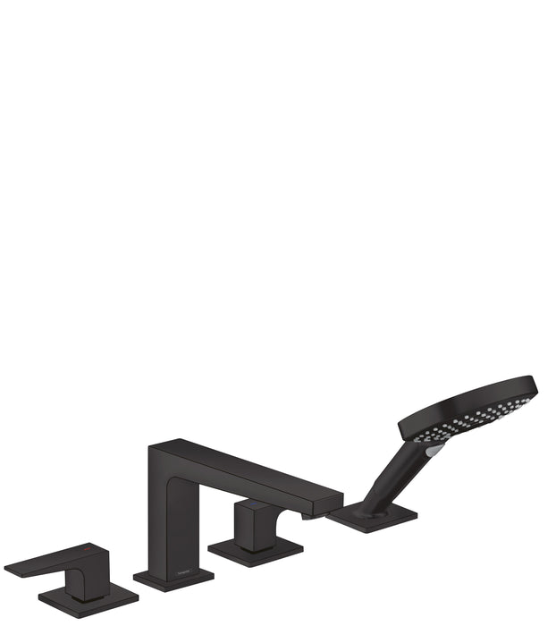 hansgrohe Metropol 4-Hole Roman Tub Set Trim with Lever Handles and 1.75 GPM Handshower, matte black