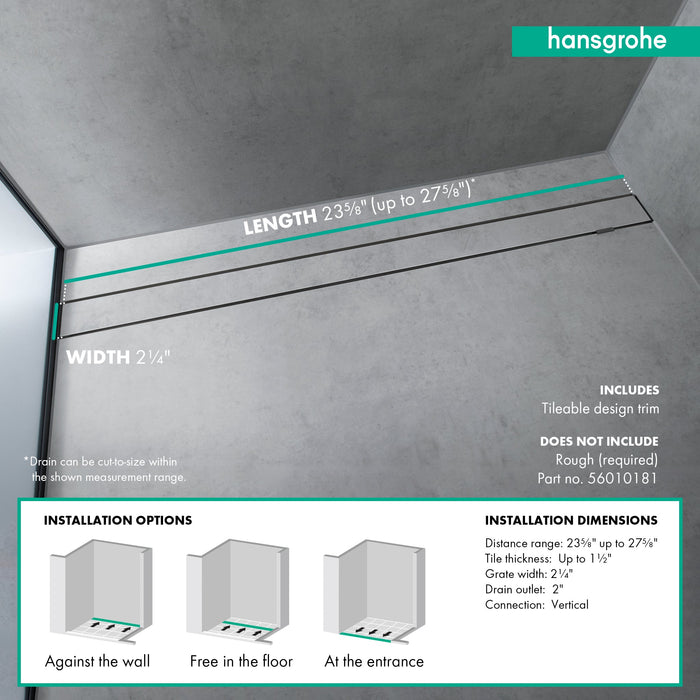 hansgrohe RainDrain Rock Trim Flex 23 5/8" Cut to Size and Tileable, nature stone - view 4
