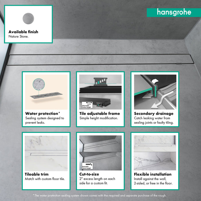 hansgrohe RainDrain Rock Trim Flex 47 1/4" Cut to Size and Tileable, nature stone - view 3