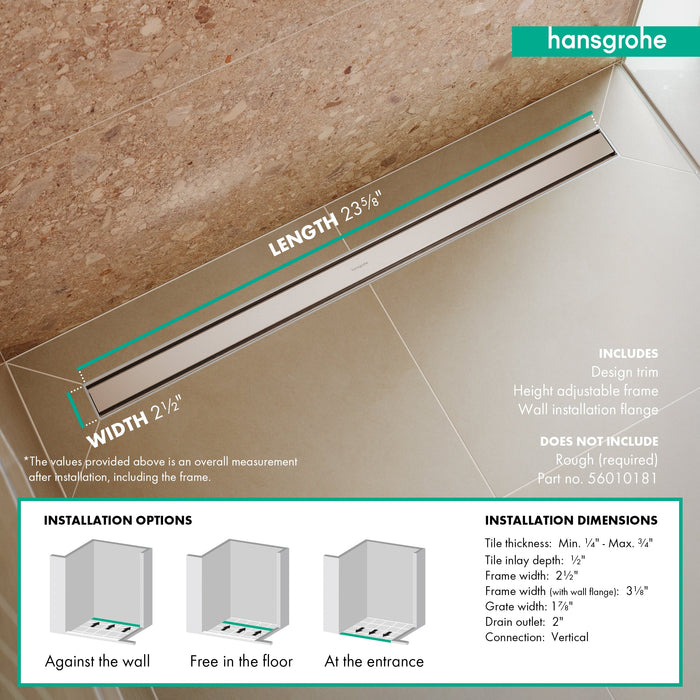 hansgrohe RainDrain Match Trim 23 5/8" with Height Adjustable Frame, brushed stainless steel - view 4