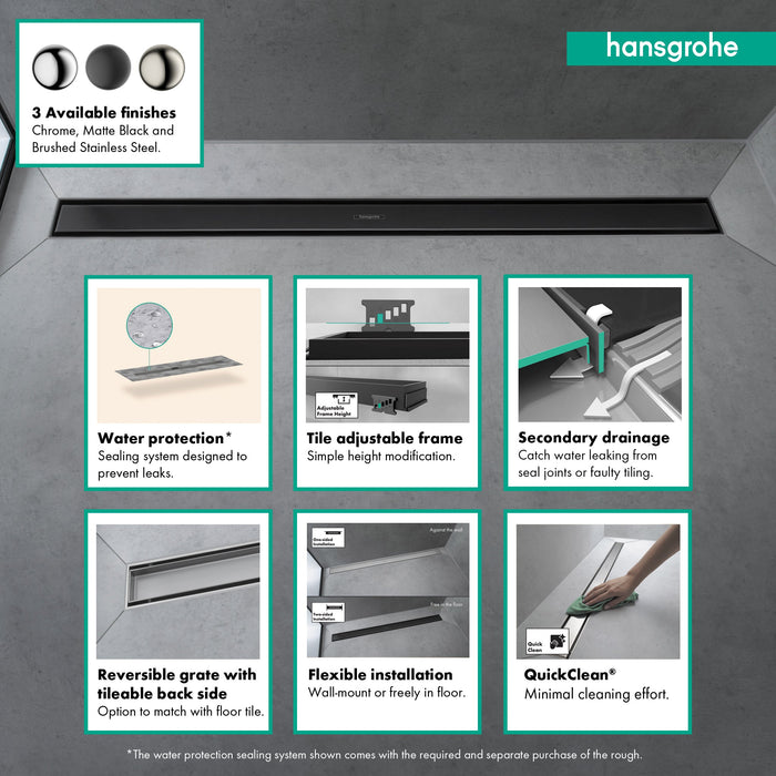 hansgrohe RainDrain Match Trim 23 5/8" with Height Adjustable Frame, matte black - view 3