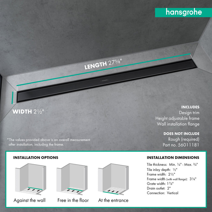 hansgrohe RainDrain Match Trim 27 5/8" with Height Adjustable Frame, matte black - view 4