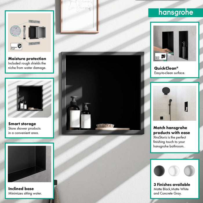 hansgrohe XtraStoris Original Wall Niche with Integrated Frame 12"x 12"x 4", matte black - view 4