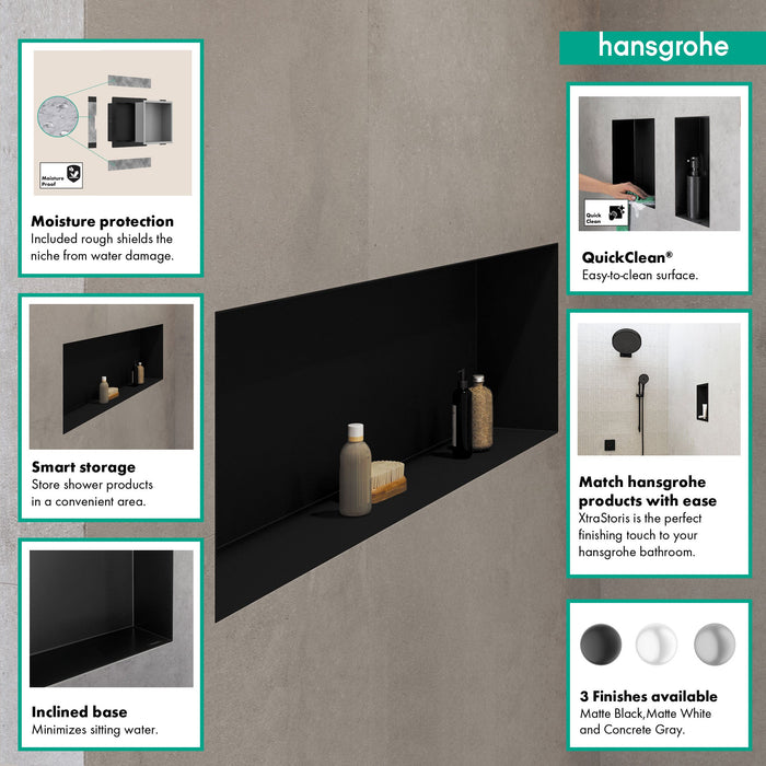hansgrohe XtraStoris Original Wall Niche with Integrated Frame 12"x 36"x 4", matte white - view 2