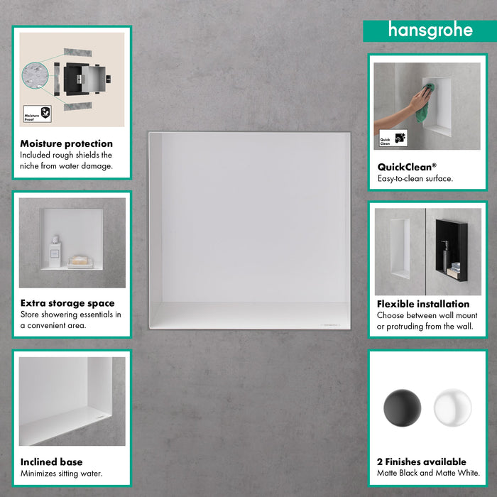 hansgrohe XtraStoris Minimalistic Wall Niche with Open Frame 12"x 12"x 4", brushed stainless steel - view 2