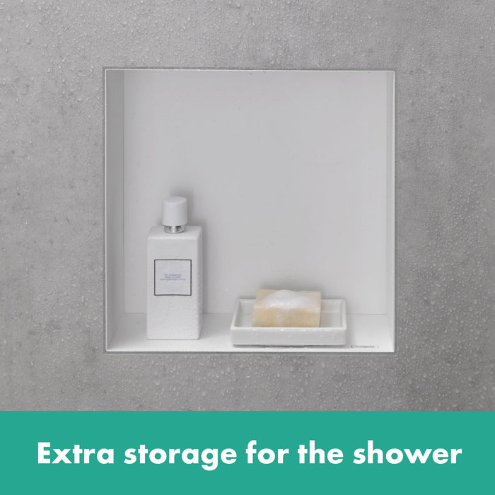hansgrohe XtraStoris Minimalistic Wall Niche with Open Frame 12"x 12"x 4", matte white - view 6