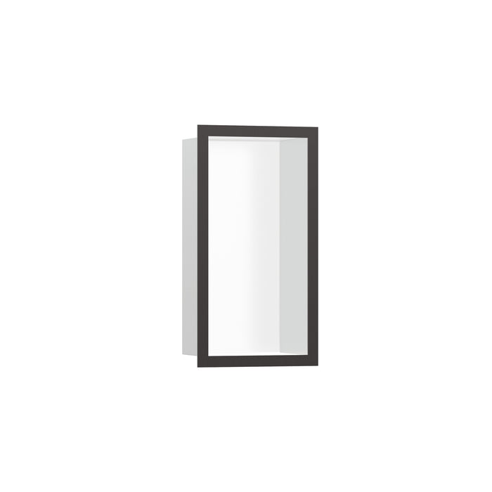 hansgrohe XtraStoris Individual Wall Niche Matte White with Design Frame 12"x 6"x 4", brushed black chrome