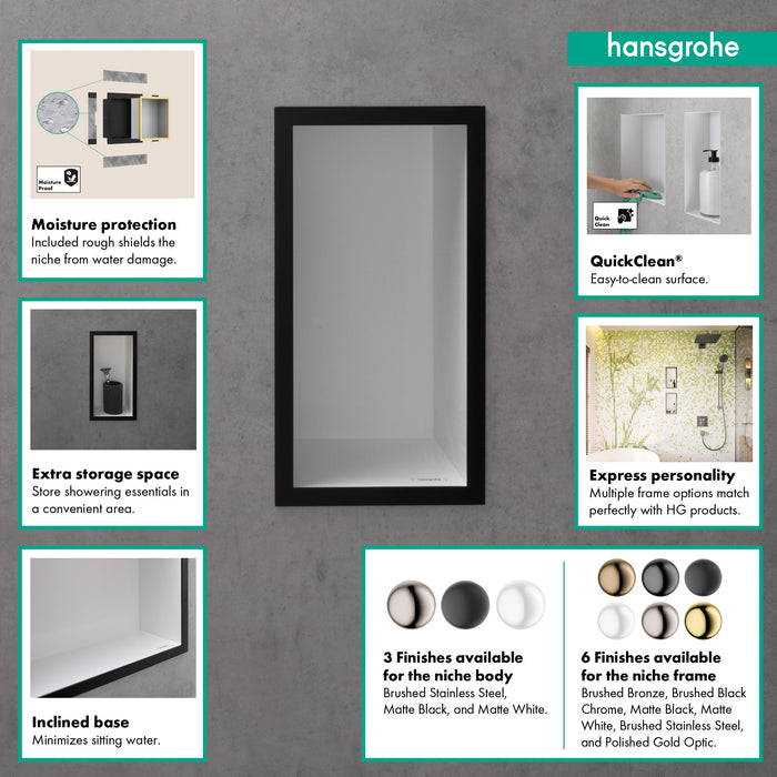 hansgrohe XtraStoris Individual Wall Niche Matte White with Design Frame 12"x 6"x 4", brushed bronze - view 2