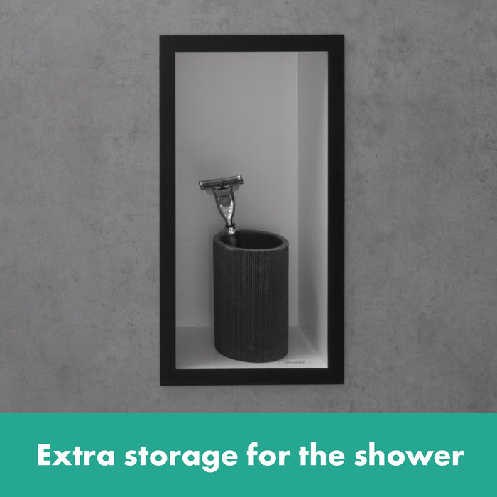 hansgrohe XtraStoris Individual Wall Niche Matte White with Design Frame 12"x 6"x 4", matte black - view 4