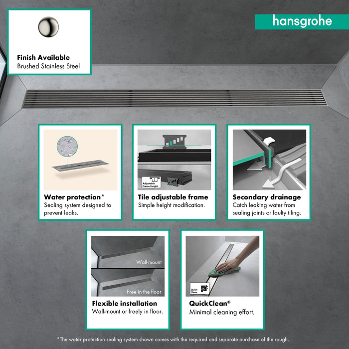 hansgrohe RainDrain Match Boardwalk Trim 59 Boardwalk 1/8" with Height Adjustable Frame, brushed stainless steel - view 4