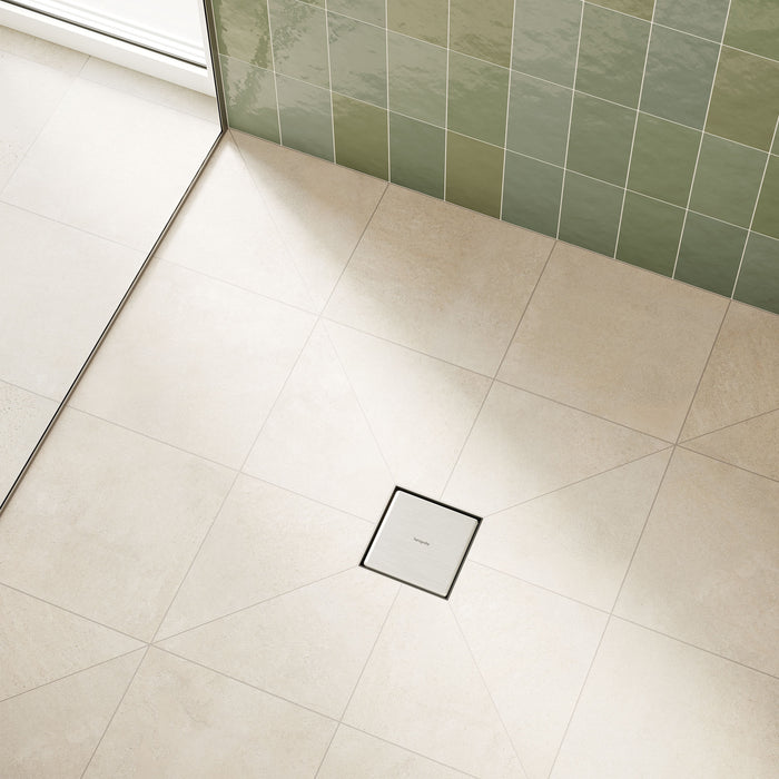 hansgrohe RainDrain Brilliance Point Drain Set 4"x 4" Trim Tileable Rear Cover and Rough, brushed stainless steel - view 2
