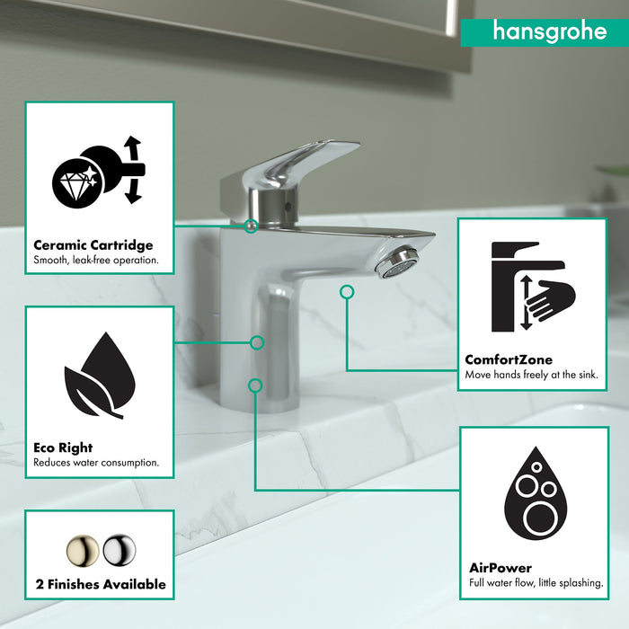 hansgrohe Logis Single-Hole Faucet 100 with Pop-Up Drain, 1.2 GPM