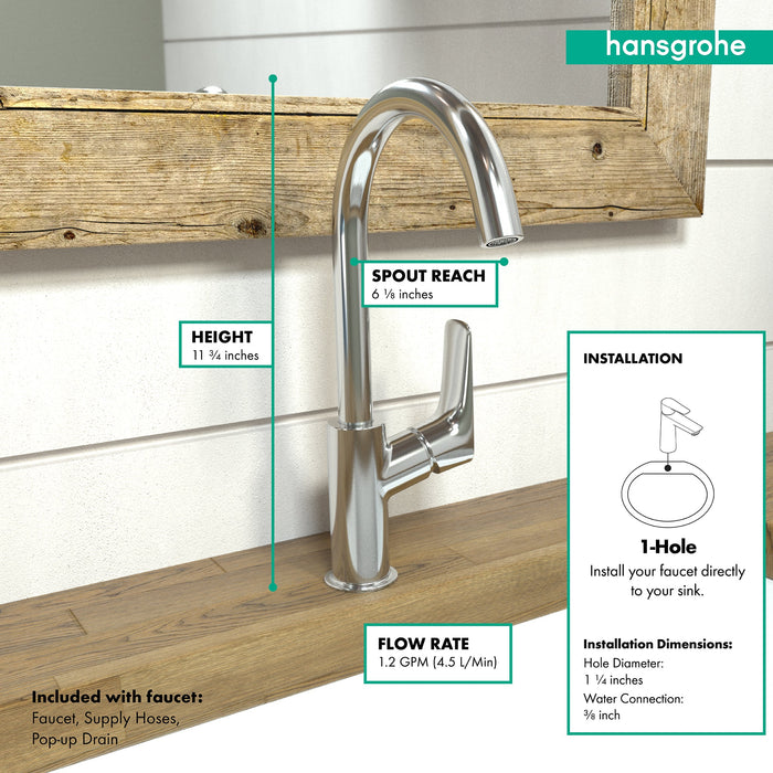 hansgrohe Logis Single-Hole Faucet 210 with Swivel Spout and Pop-Up Drain, 1.2 GPM, chrome - view 4