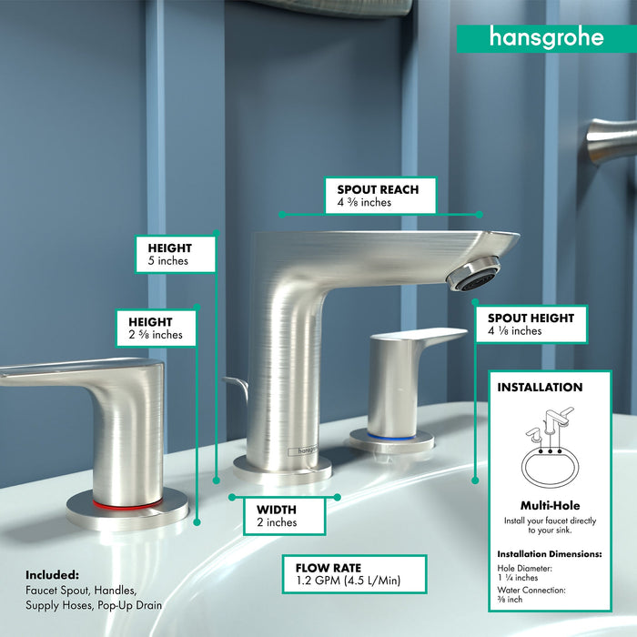 hansgrohe Talis E Widespread Faucet 150 with Pop-Up Drain, 1.2 GPM, brushed nickel - view 4