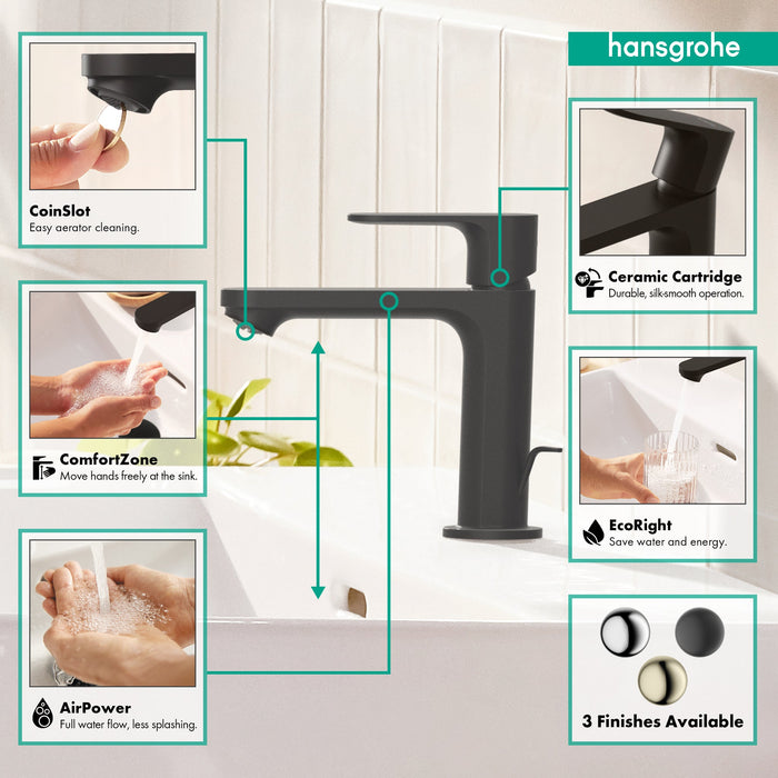 hansgrohe Rebris S Single-Hole Faucet 110 with Pop-Up Drain, 1.2 GPM, matte black - view 2